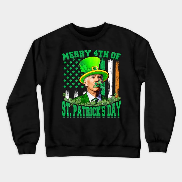 Merry 4th Of St Patrick's Day Leprechaun Hat Funny Joe Biden Crewneck Sweatshirt by aminaqabli